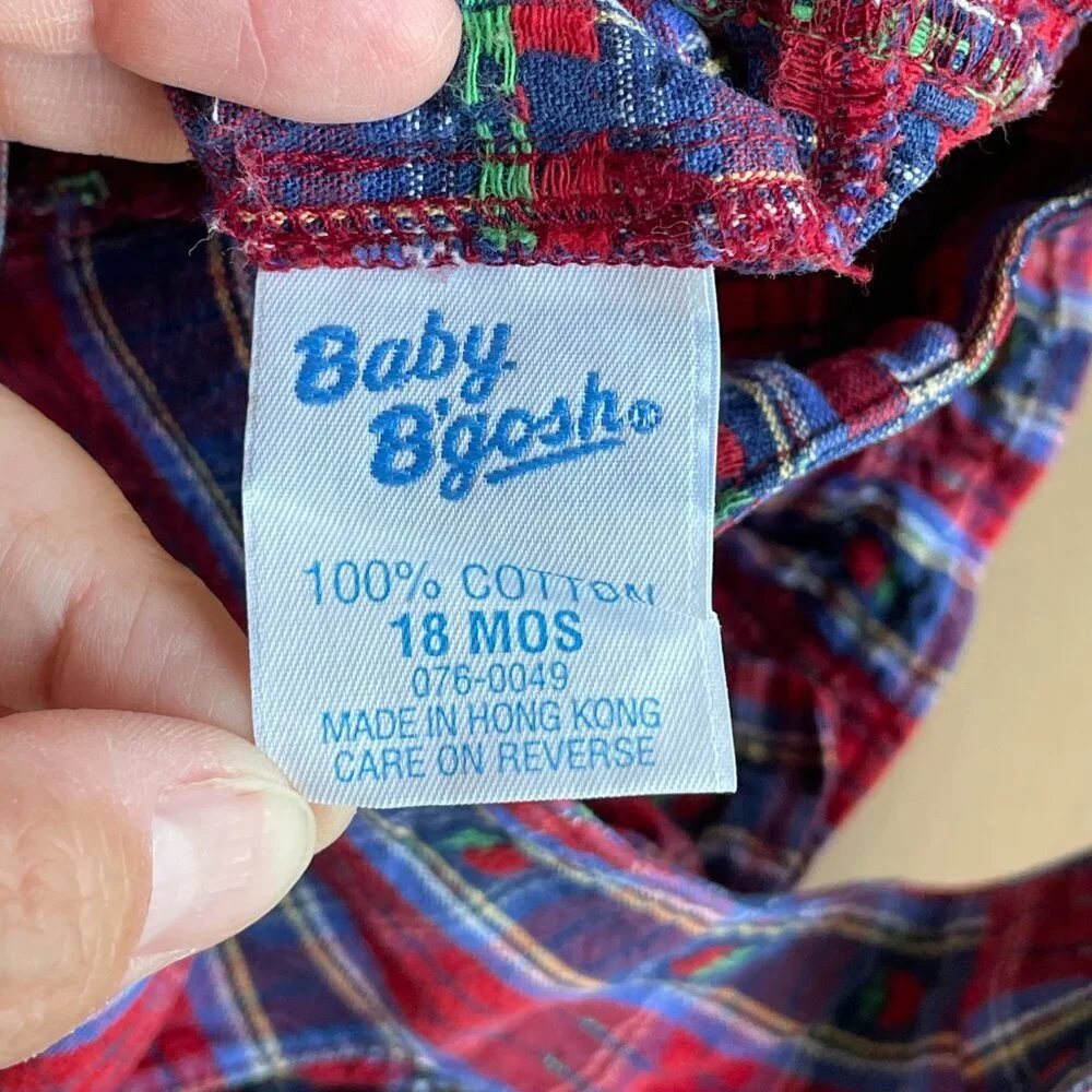 VINTAGE RARE 1980s/90s OshKosh B'gosh Baby Toddler Blue Red Apple Plaid Romper